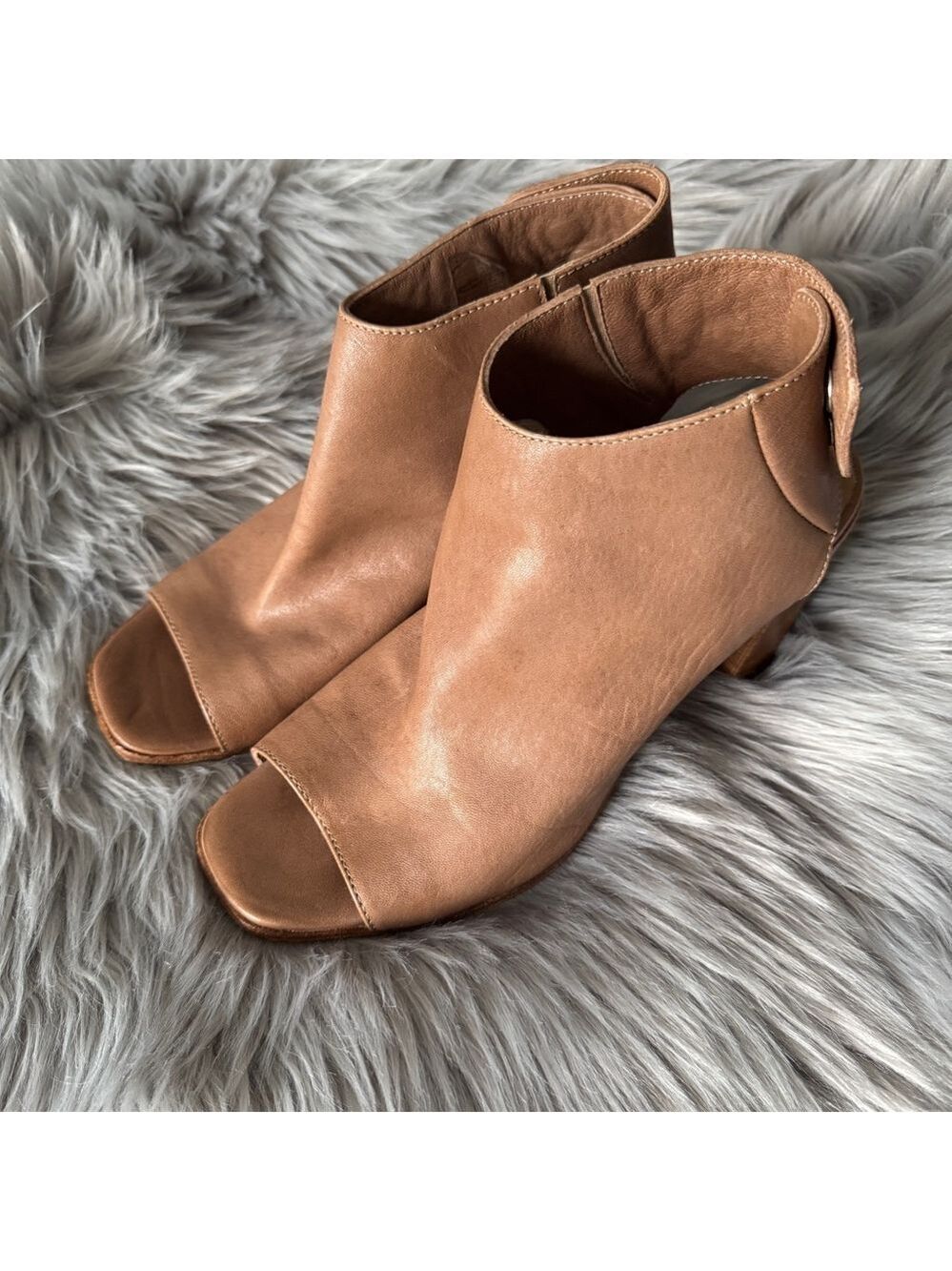 Mimosa "Vero Cuoio" Made in Italy Tan Leather Peep-Toe Booties - Size 39